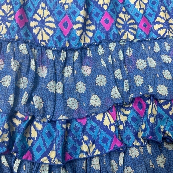 Free People Blue Batik Silk Ruffle Midi Skirt XS - Picture 5 of 11
